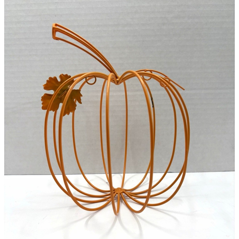 Orange Metal Wire Pumpkin Centerpiece Table Decor, 8.5 in Tall